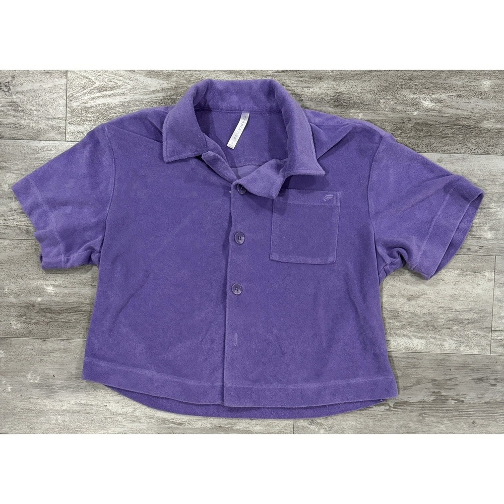Fabletics Womens Short‎ Sleeve Button Up Crop Top Purple Size Small See Desc*